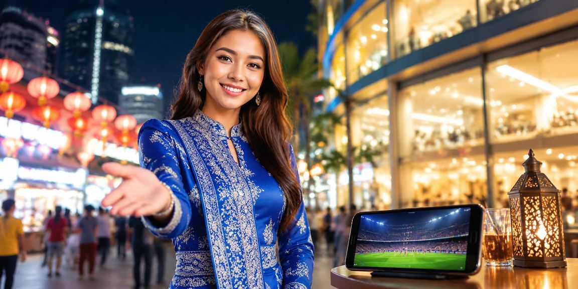 Pengguna Kuala Lumpur memakai baju kurung menggunakan aplikasi kasino mudah alih myrspin pada telefon Android
