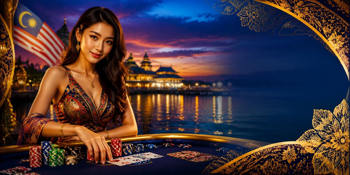 Pengguna Malaysia bermain poker dengan bertanggungjawab dalam suasana santai berlatarkan batik
